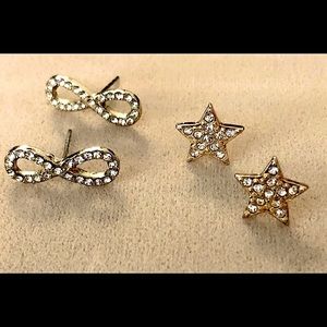 2 pair of earrings.  Infinity and stars